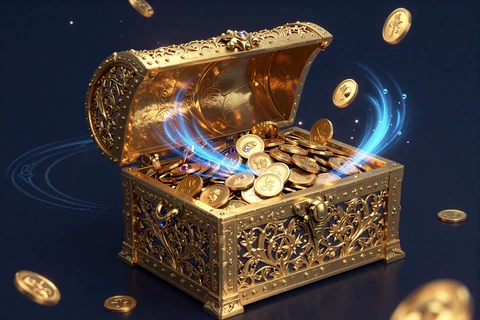 Goldene Schatztruhe symbolisiert den &euro;50 Bonus ohne Einzahlung bei Total Casino