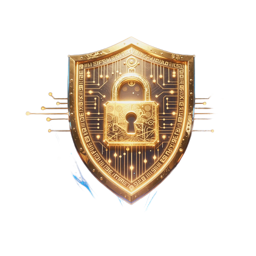 Goldener Sicherheitsschild mit magischen Runen symbolisiert die Playtech-Technologie bei Total Casino