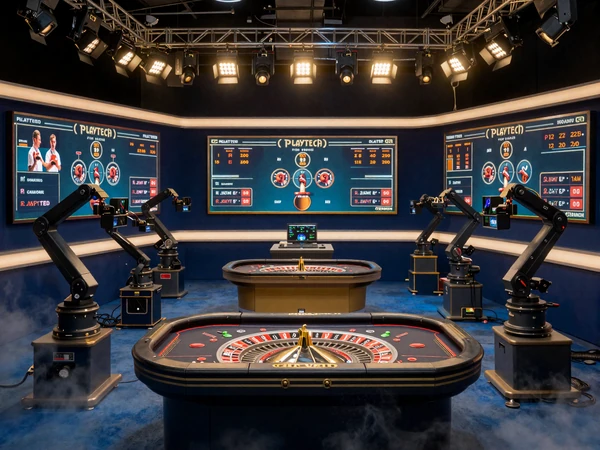 Playtech Live Casino HD-Streaming-Studio mit professioneller Kameratechnik und Roulette-Tisch