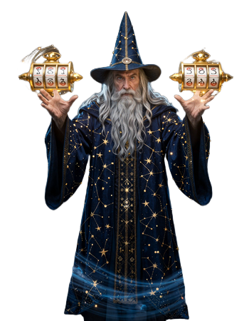 Magier Mericus beschw&ouml;rt goldene Spielautomaten-Symbole im Total Casino